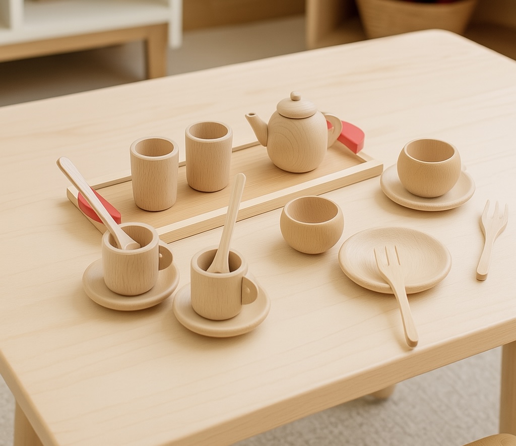 Wood montessori tea set